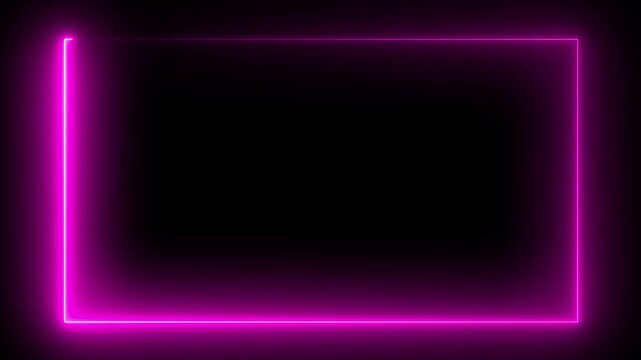 Abstract glowing neon rectangle border frame 4k animated on black background. Glowing neon rectangle frame line. border frame 4k