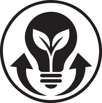 Green Energy Lightbulb with Leaves and Arrows Vector Icon