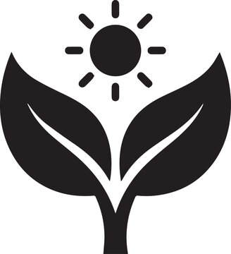 Growing Sprout with Sun Silhouette Vector Icon