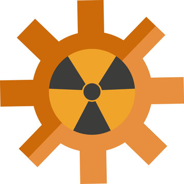 Radioactive symbol integrated within gear represents potential environmental danger, industrial risk, or nuclear contamination.
