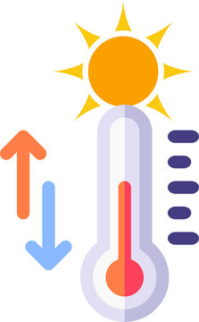 Rising temperatures depict global warming impact, illustrating climate change concerns with sun and thermometer visuals.