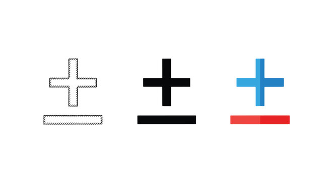 Plus minus math symbol vector icon set: Clipart, sticker - icon set - Line and glyph solid icon and logo template 