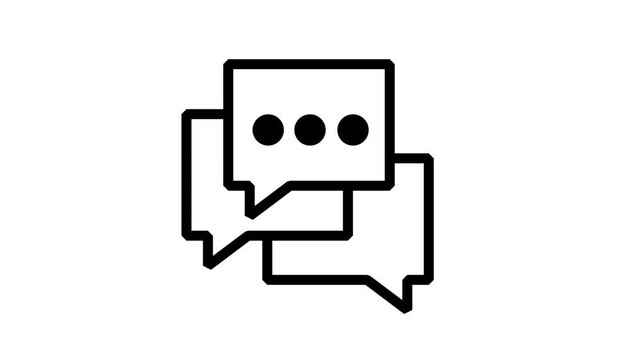 Double Chat Bubble Communication and Discussion Animated Icon. Corporate style animated linear icon featuring multiple conversation speech bubbles representing customer service assistance, message