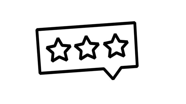 Three Star Customer Feedback Bubble Review Animated Icon. Simple animated outline icon depicting speech bubble dialog frame containing three stars for commercial service rating and feedback analysis.