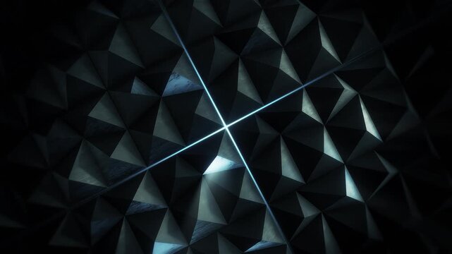 A dark futuristic background loop featuring acoustic tech style panels that move and spin in a random motion.
