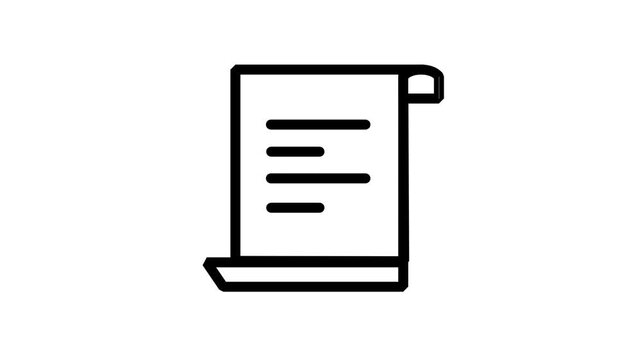 Business Document Report and Financial Statement Animated Icon. Standard linear animated icon of rolled text document page, representing corporate business report, official contract sheet.