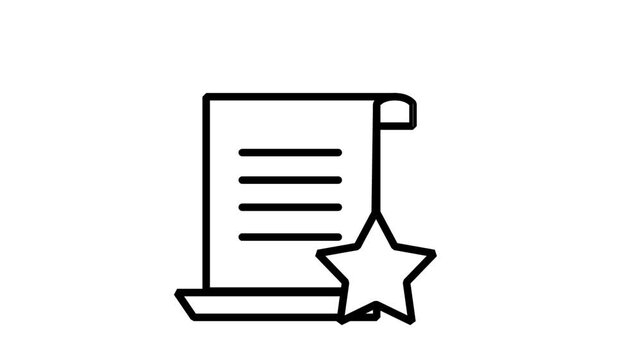 Document Reward and Certified Achievement Certificate Animated Icon. Professional animated icon displaying legal contract document with star emblem, depicting certified achievement, premium agreement.