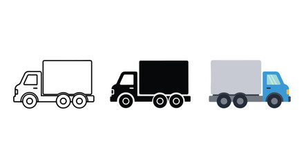 Fototapeta premium Commercial delivery truck vector icon set: Glyph and solid icon set - Icon vector - Editable line icons. Vector illustration
