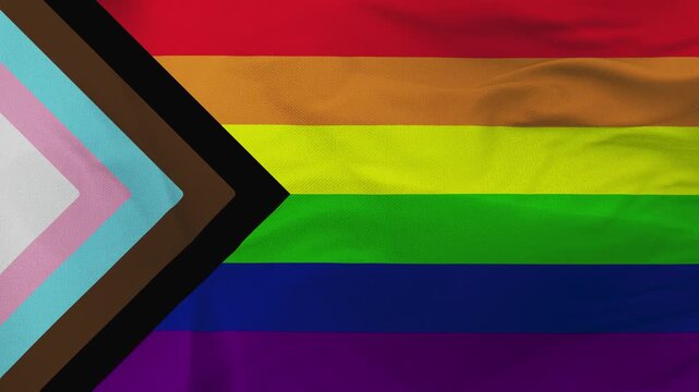 Progress Pride rainbow flag fabric with inclusive chevron