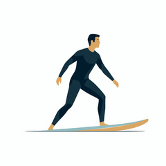 Fototapeta premium Man in wetsuit surfing on surfboard illustration.