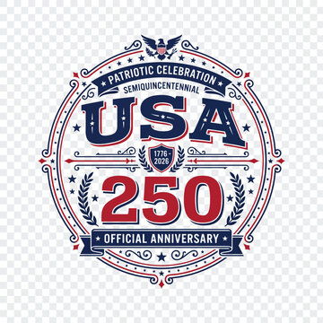 Patriotic USA 250th anniversary celebration round badge vector design