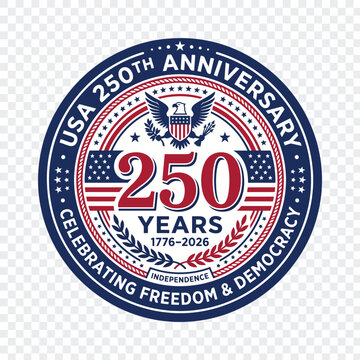 USA 250th anniversary celebration round badge with eagle vector emblem
