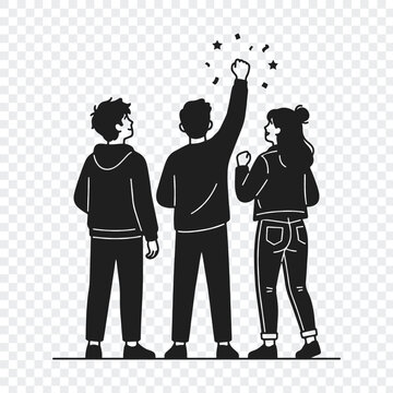Group of happy student characters celebrating success and achievement