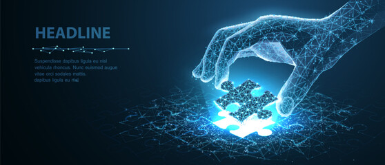 Puzzle. Business strategy, success solution, jigsaw games symbol. Idea metaphor. Creative idea, connection, challenge, join us concept. Isolated on blue © BrixStudioIN