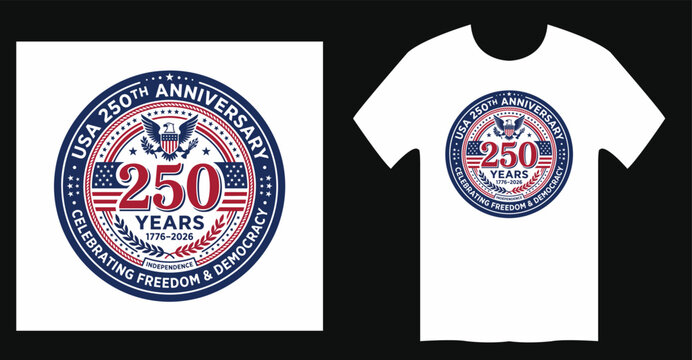 USA 250th anniversary eagle and laurel wreath celebration emblem vector