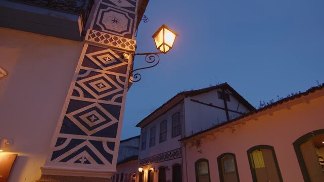 Street of the colonial town of Paraty at twilight, Brazil