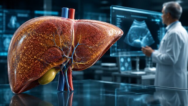 Early Fatty Liver Disease with Mild Hepatic Steatosis, Initial Fat Accumulation and Early Liver Damage, Medical Illustration