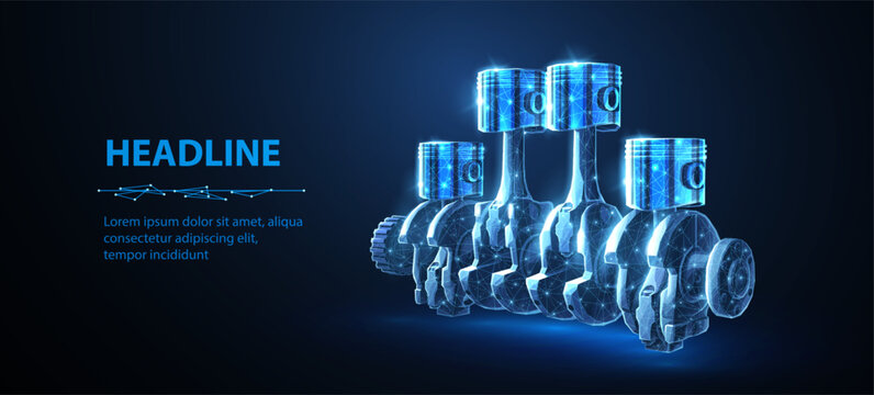 Abstract 3d vector engine piston. Car part, Drive additive, Spare rod, Motor piston technology, Horsepower automotive, Mechanic innovation, Auto Engine concept