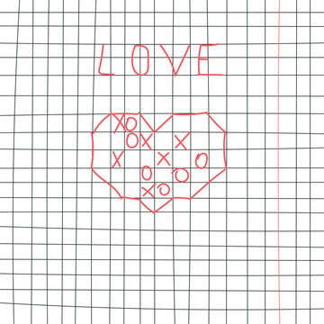 Hand Drawn Heart Tic Tac Toe and Love Word Doodle on Squared Notebook Page Background Vector
