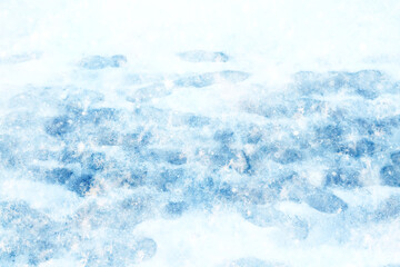 Naklejka premium Footprints in the snow, winter background, pavement surface with footprints in the city, winter weather background