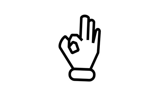 Hand Gesture OK Sign and Approval Animated Icon. Clean animated line icon representing perfect quality, success confirmation, excellent feedback, and positive agreement through standard OK hand.