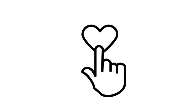 Animated Hand Pointing Heart Favorite Icon. Animated hand finger touching a heart shape icon representing customer satisfaction feedback brand loyalty digital wishlist and social engagement.