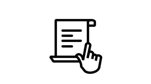 Animated Document Hand Pointing Selection Icon. Animated hand pointing finger at a scroll document representing contract signing form selection text reading and corporate agreement.