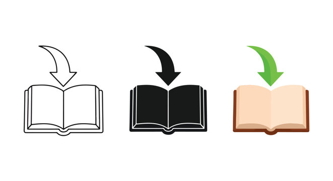 Open book download arrow vector icon: Solid vector icons - Clipart, sticker - icon set - Editable modern style icon