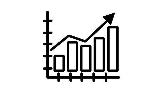 Animated Financial Bar Chart Growth Icon. Animated column bar chart with upward arrow graph representing financial growth statistics business development and successful data tracking.