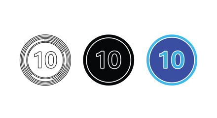 Obraz premium Number ten in circular frame icon set: Glyph and solid icon set - Icon vector - Editable line icons. Vector illustration