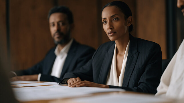 Ethiopian bioethics professor leading a tense university committee review around a long table scattered with printed gene patent case files, intellectual property debate, genetic