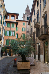 Fototapeta premium Via Scudo di Francia, Verona, Italy: a quiet street in the Città Antica (old town)