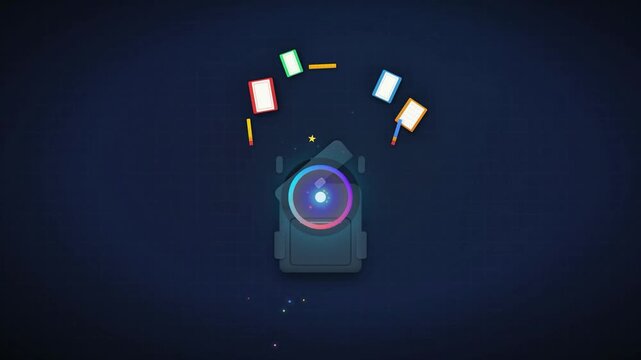 Magic Backpack Opening Portal with Floating School Supplies Animation