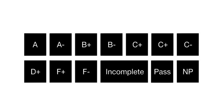 Grade Icons with Black Squares and White Lettering Featuring Icon, Square, Academic with Education and School Elements