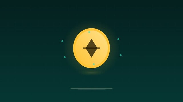 Animated Golden crypto coin spinning token teal concept loop