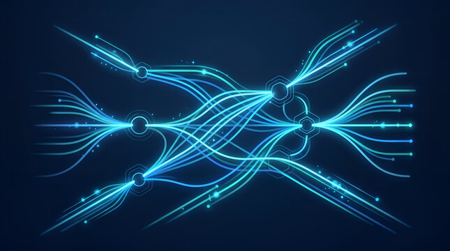 Abstract Neural Network Visualization with Glowing Blue Data Lines and Digital Nodes background
