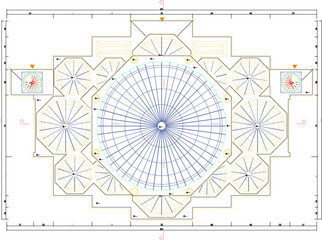 Detailed architectural roof plan of a traditional mosque complex featuring a large central dome surrounded by multiple smaller domes © achmad