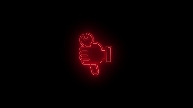 Glowing neon setting icon, spinning gears setting animation. Technology Wrench setting icon. on the black, background Animation of glowing neon Wrench tools and hammer icon