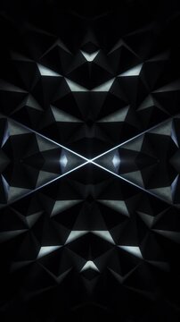 A dark futuristic background loop featuring acoustic tech style panels that move and spin in a random motion.
