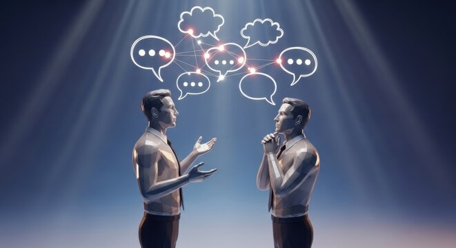 two men talking with speech bubbles