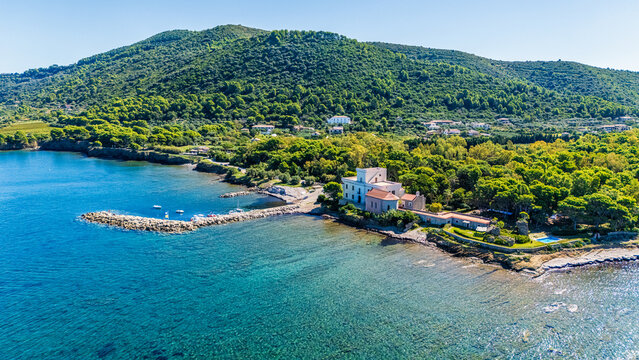 Beautiful mediterranean landscape at Punta Licosa, near Castellabate in the Cilento region. Province of Salerno, Campania, Italy.