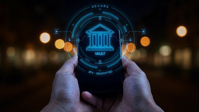 Secure vault app on smartphone with 2fa encrypted login