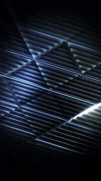 A dark futuristic background loop featuring acoustic tech style panels that move and spin in a random motion.
