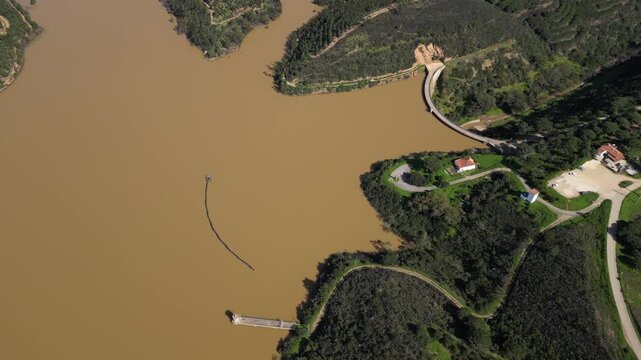 Drone View of Bravura Dam Reservoir in Western Algarve Portugal Surrounded by Natural Landscape