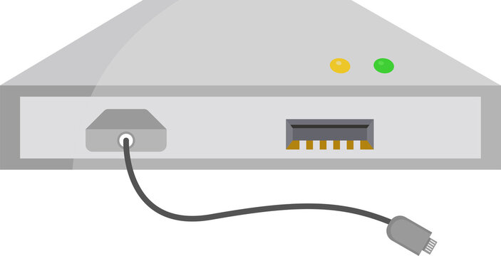 Modern external hard drive features connectivity ports, status indicators, sleek gray casing for data storage solutions.