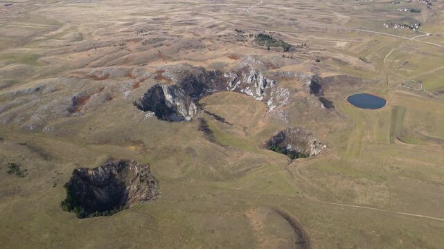 Drone View of Karst Phenomena in Japage, Bosnia and Herzegovina Showing Unique Natural Landscape