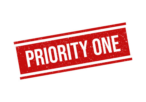 Priority one grunge stamp red rectangle isolated on transparent background distressed texture