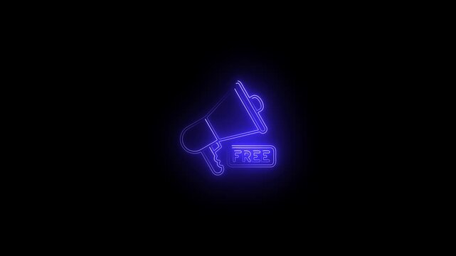 Bule  color glowing Megaphone icon animation on the black background.