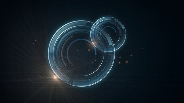 Glowing blue rings with light effect on dark background, circles