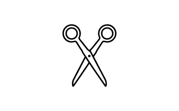 Crossed crafting scissors in clean outline against a neutral backdrop isolated on transparent background